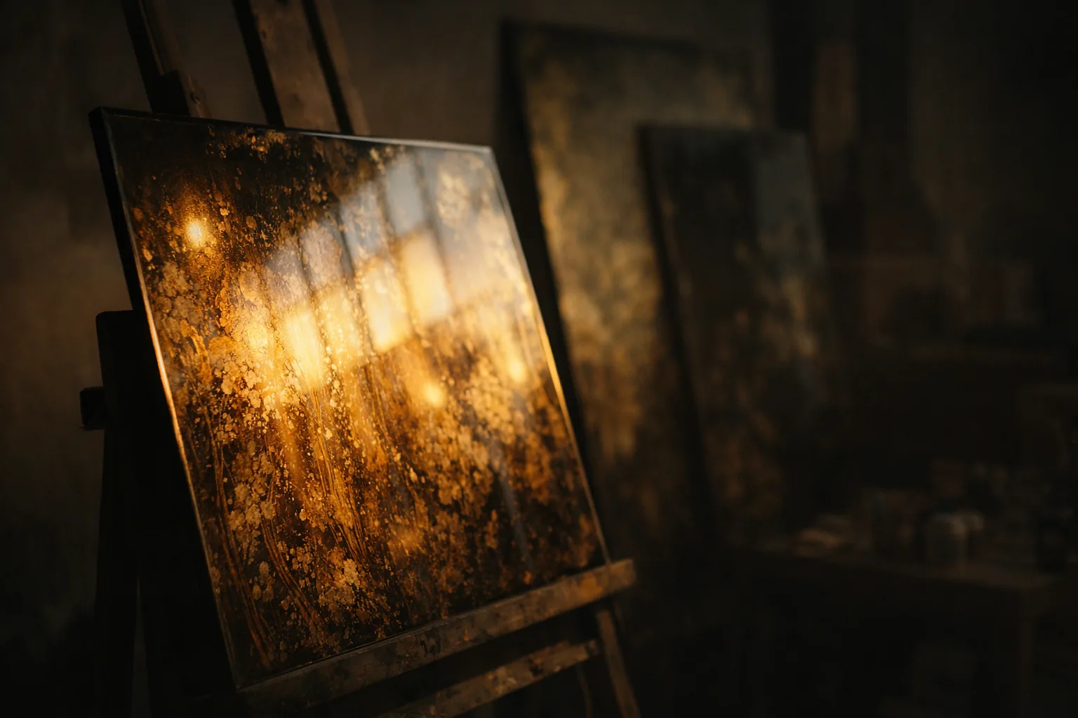 A reverse-painted glass panel lit in DADA's studio